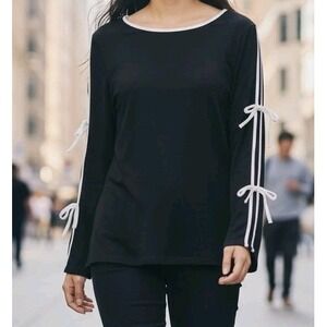 Cable & Gauge Black Cold Sleeve Cutout Detail Long Sleeve Top M